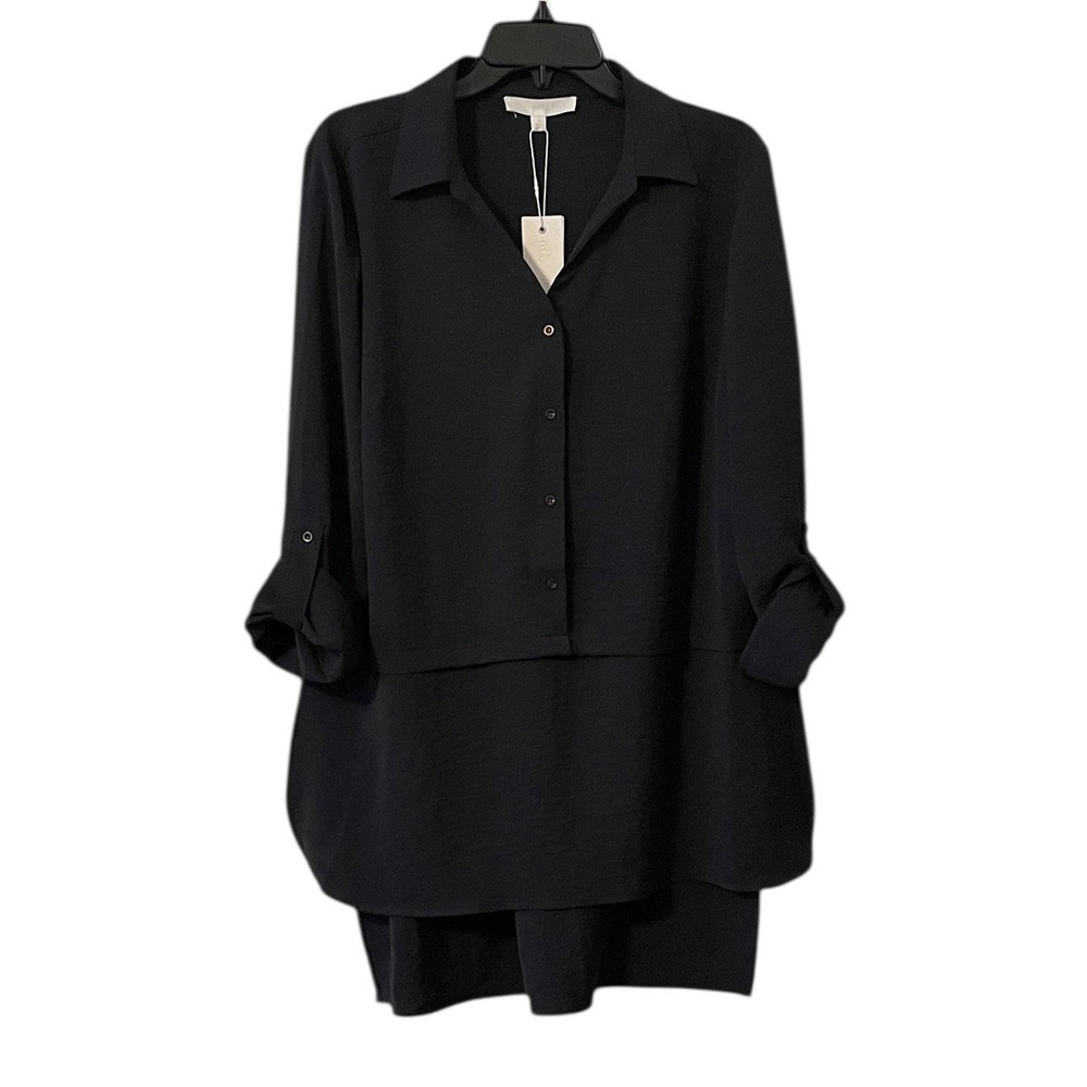 Adyson Parker Women's Black Utility V-Neck Quarter Full Sleeve‎ Button Down L